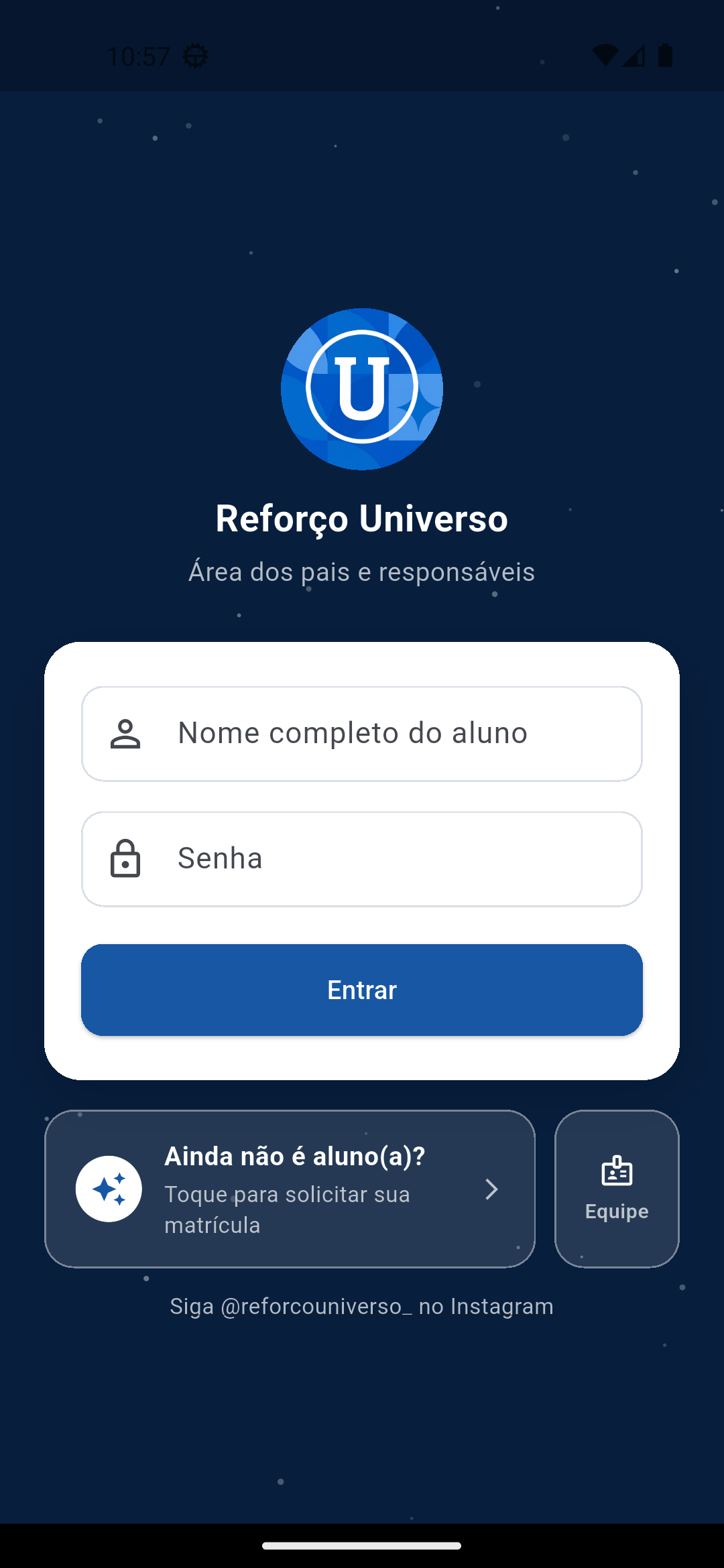 Tela de login do Reforço Universo